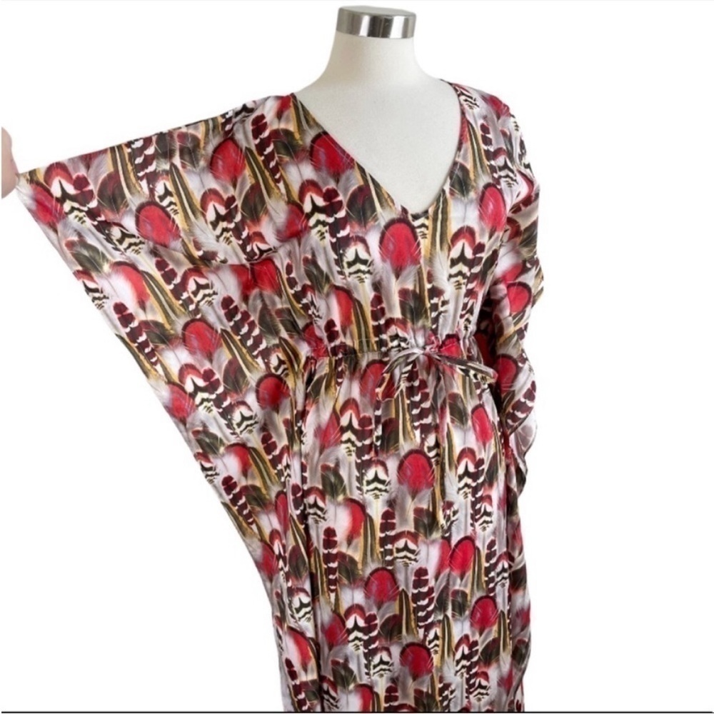 TRAFFIC PEOPLE Feather Print Caftan Maxi size XS - Picture 7 of 9
